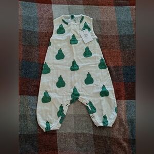 Fin & Vince Organic Cotton Sleeveless Green Pears Bubble Romper 12-18M NWT